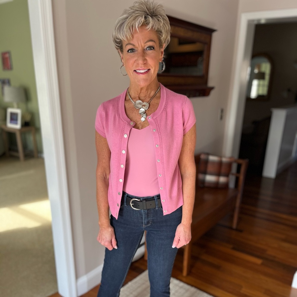 WHBM - Fushia Pink Sweater Set.  Cardigan has snap closure.  Size XS. Pristine!